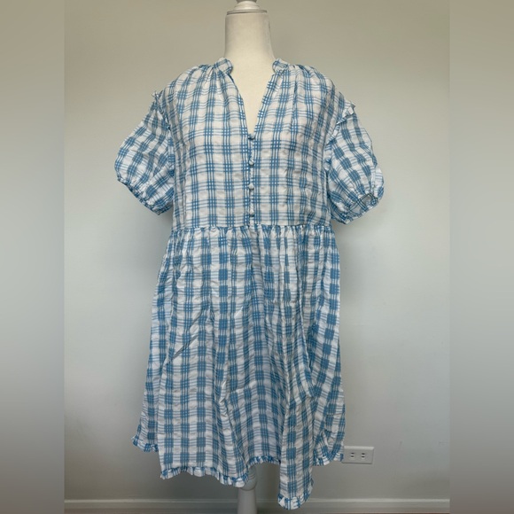SELECTED FEMME Checkered Blue Cotton Dress - Picture 1 of 5